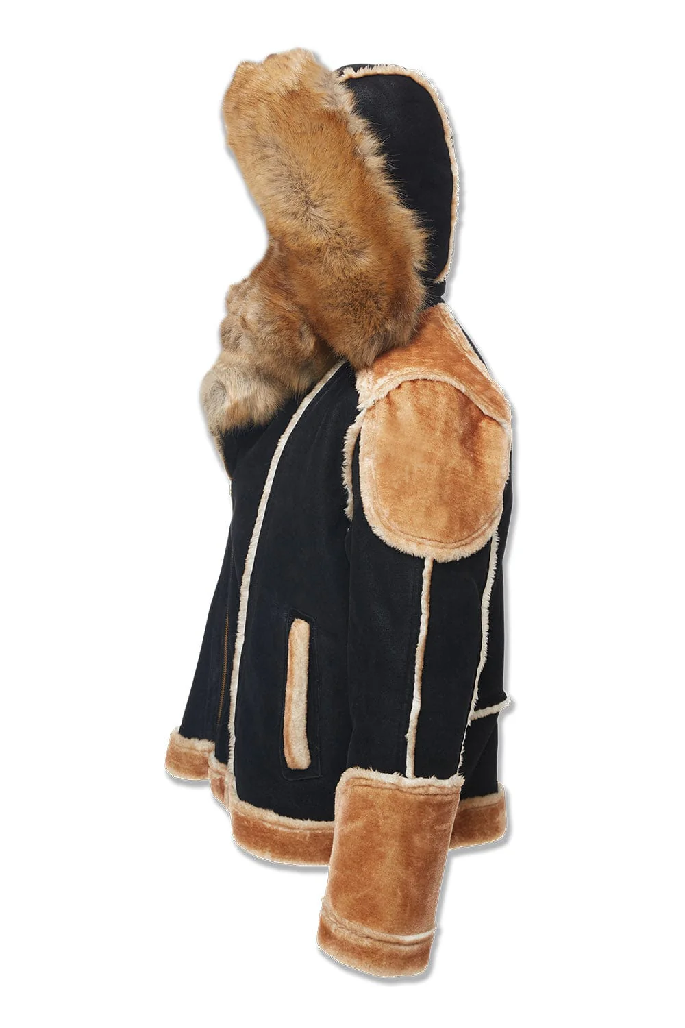 Big Men's El Jefe Shearling Moto Jacket (Black Coffee) - Image 3