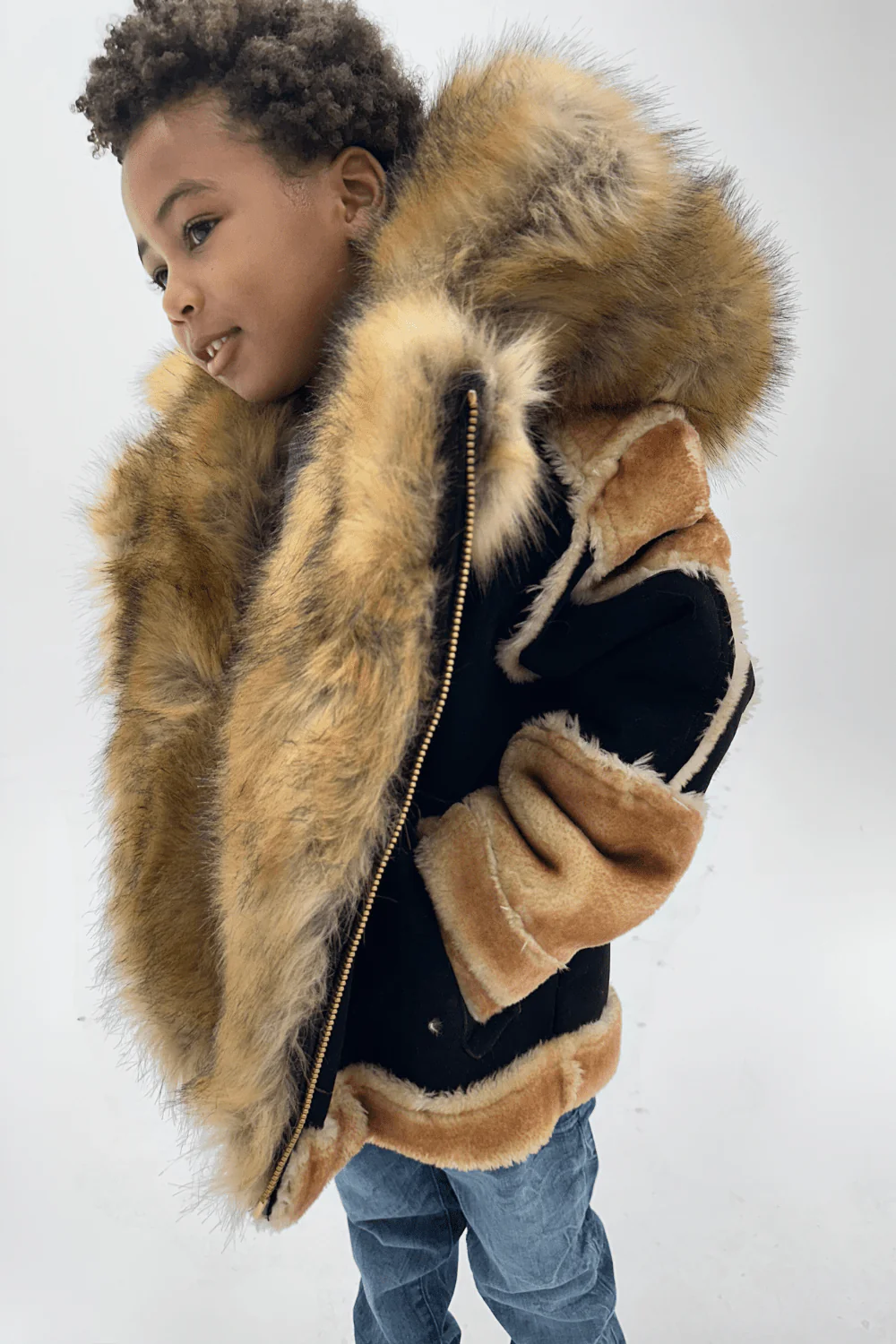 Kids El Jefe Shearling Moto Jacket (Black Coffee) - Image 2