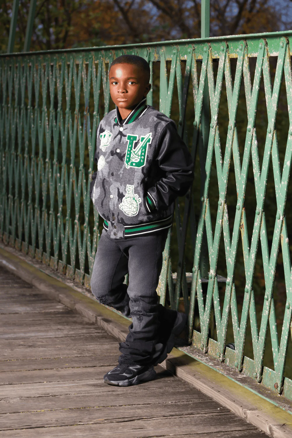 Kids Life of Vice Varsity Jacket (Black Camo) - Image 5