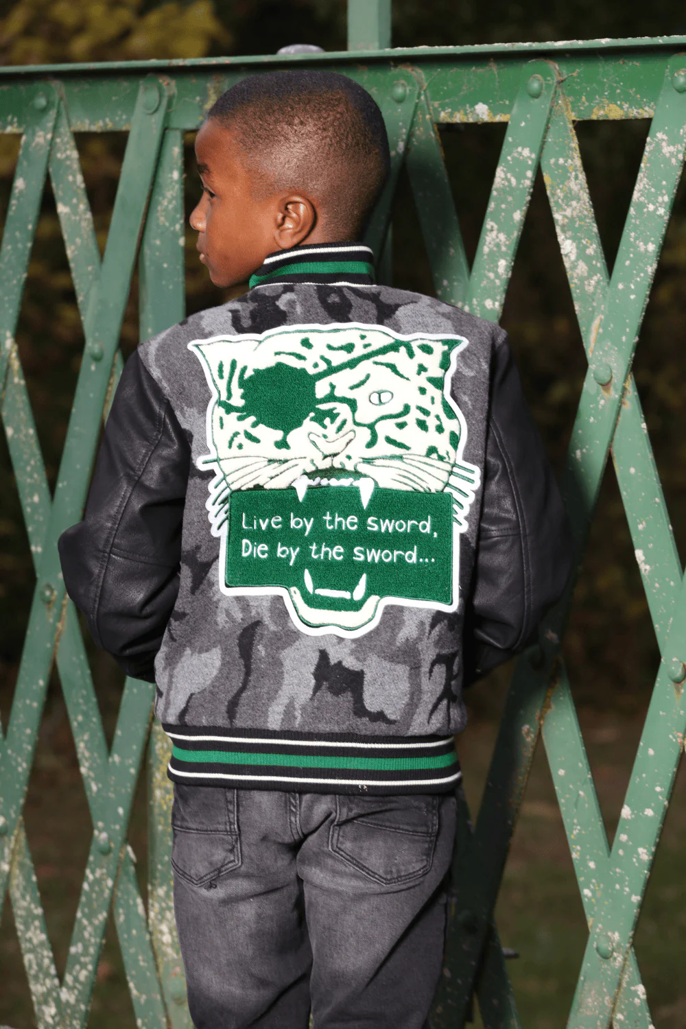 Kids Life of Vice Varsity Jacket (Black Camo) - Image 6