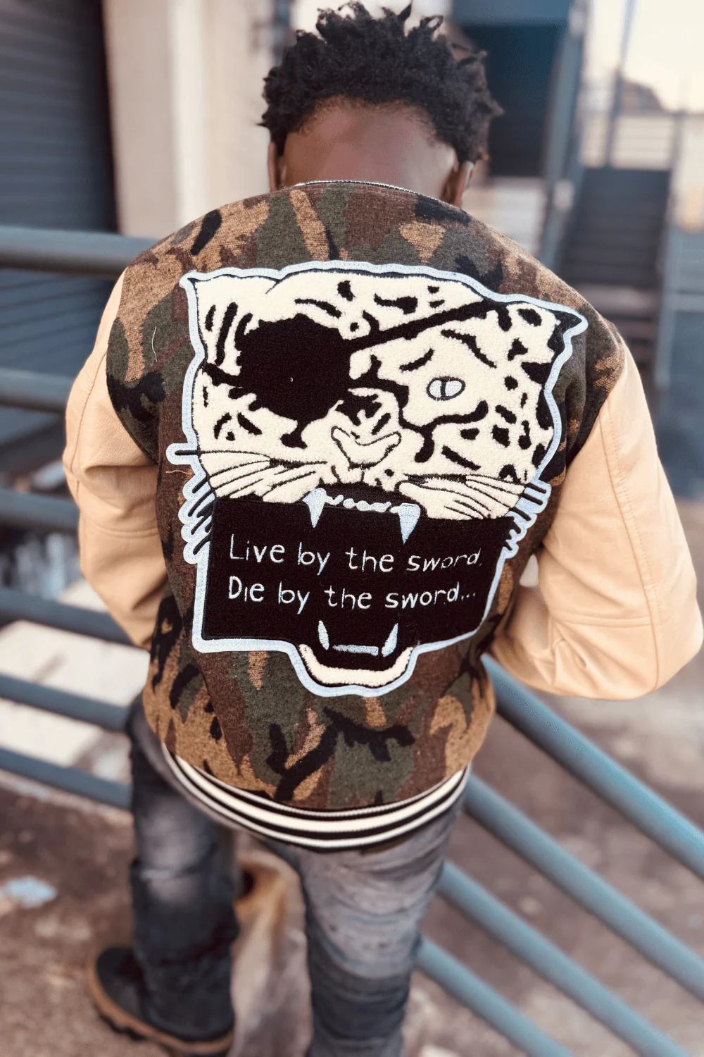 Kids Life of Vice Varsity Jacket (Vintage Camo) - Image 4
