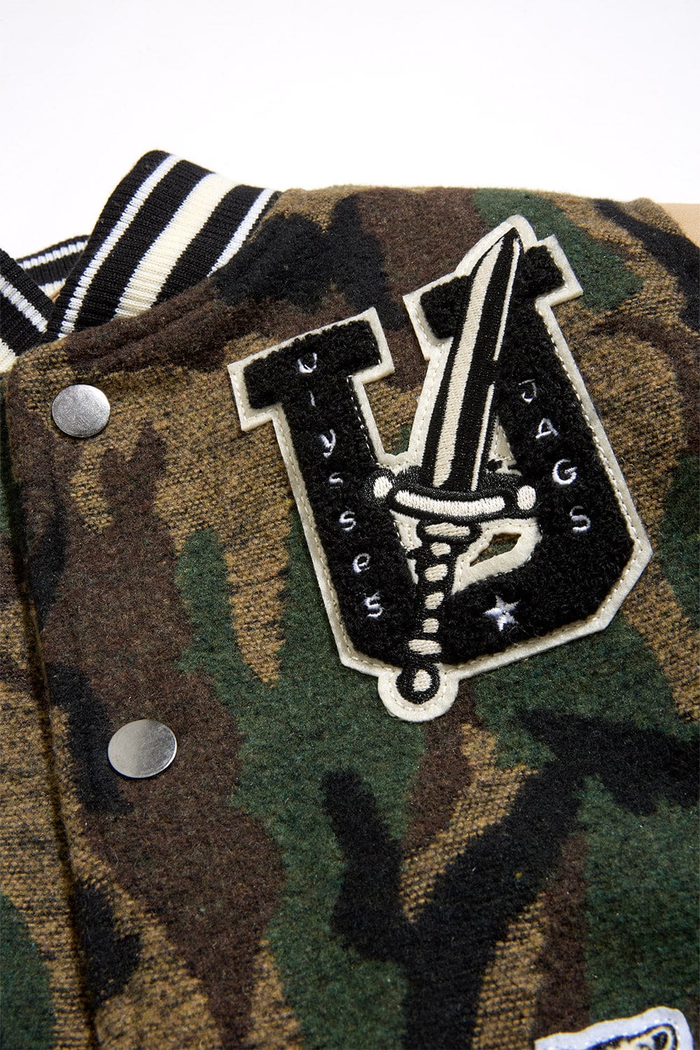 Kids Life of Vice Varsity Jacket (Vintage Camo) - Image 5