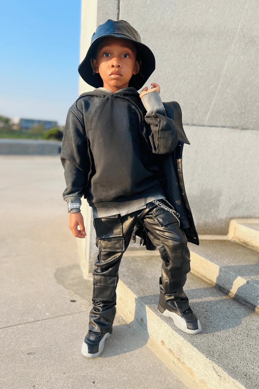 Kids Stacked Thriller Cargo Pants (Black) - Image 7