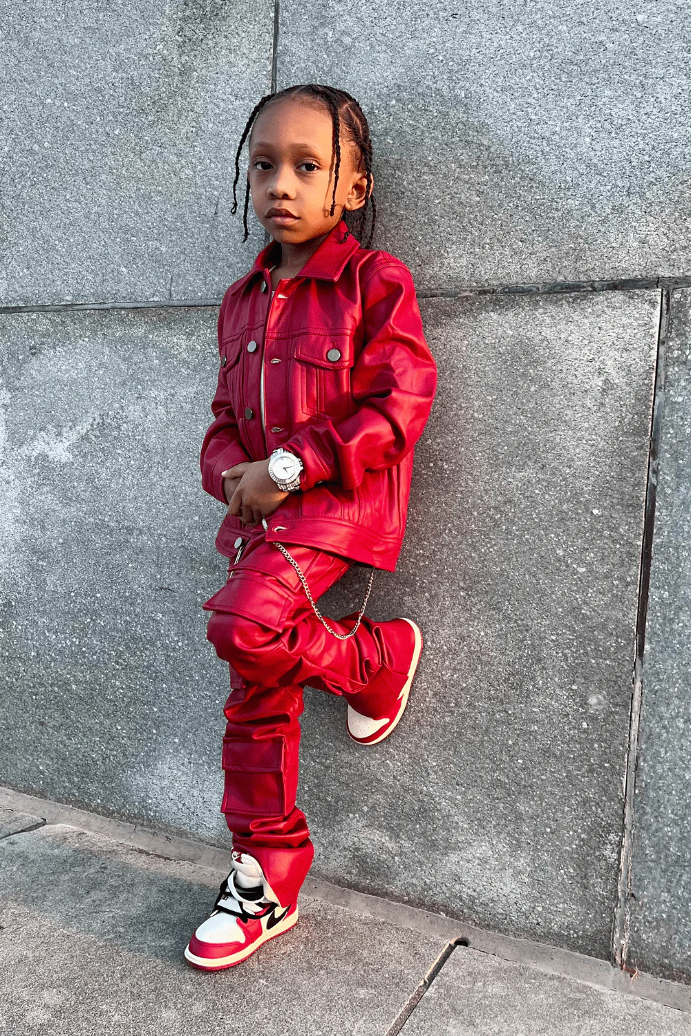 Kids Stacked Thriller Cargo Pants (Red) - Image 5
