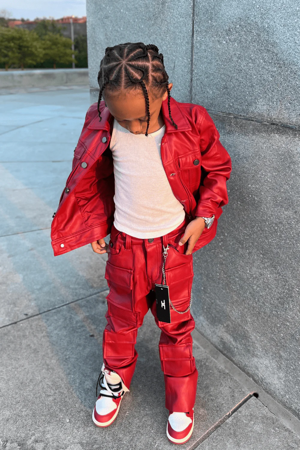 Kids Thriller Trucker Jacket (Red) - Image 6