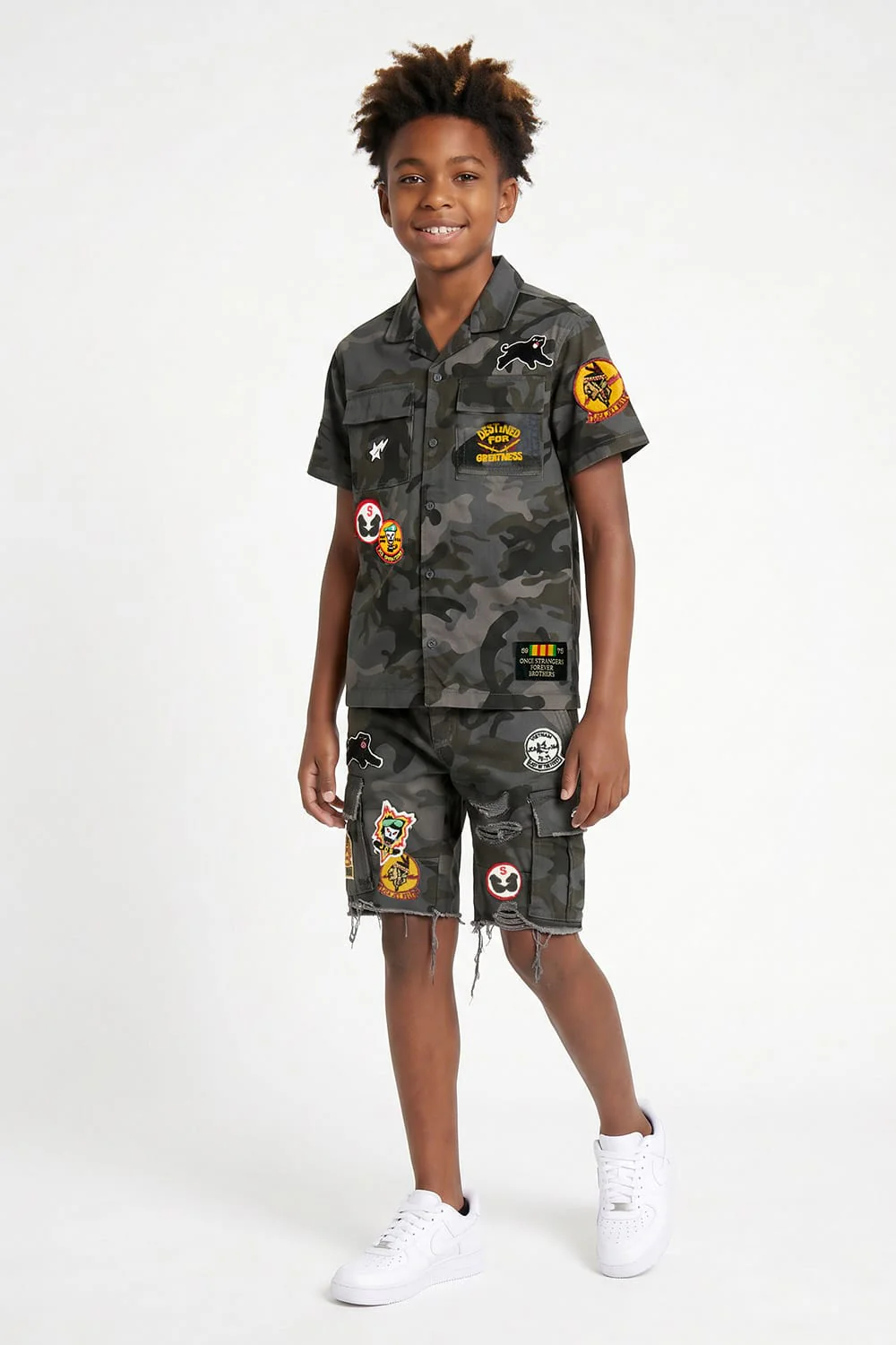 Kids War Angel Cargo Shorts (Black Camo) - Image 2