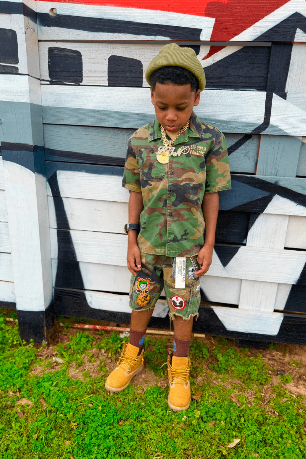 Kids War Angel Cargo Shorts (Vintage Camo) - Image 9